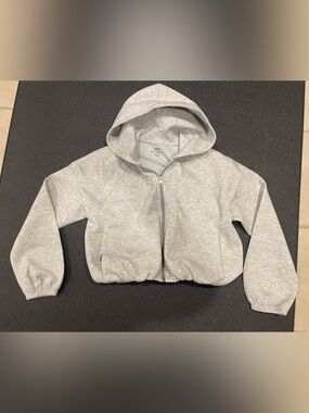 abercrombie kids Light Gray Hooded Zip Cropped Sweatshirt